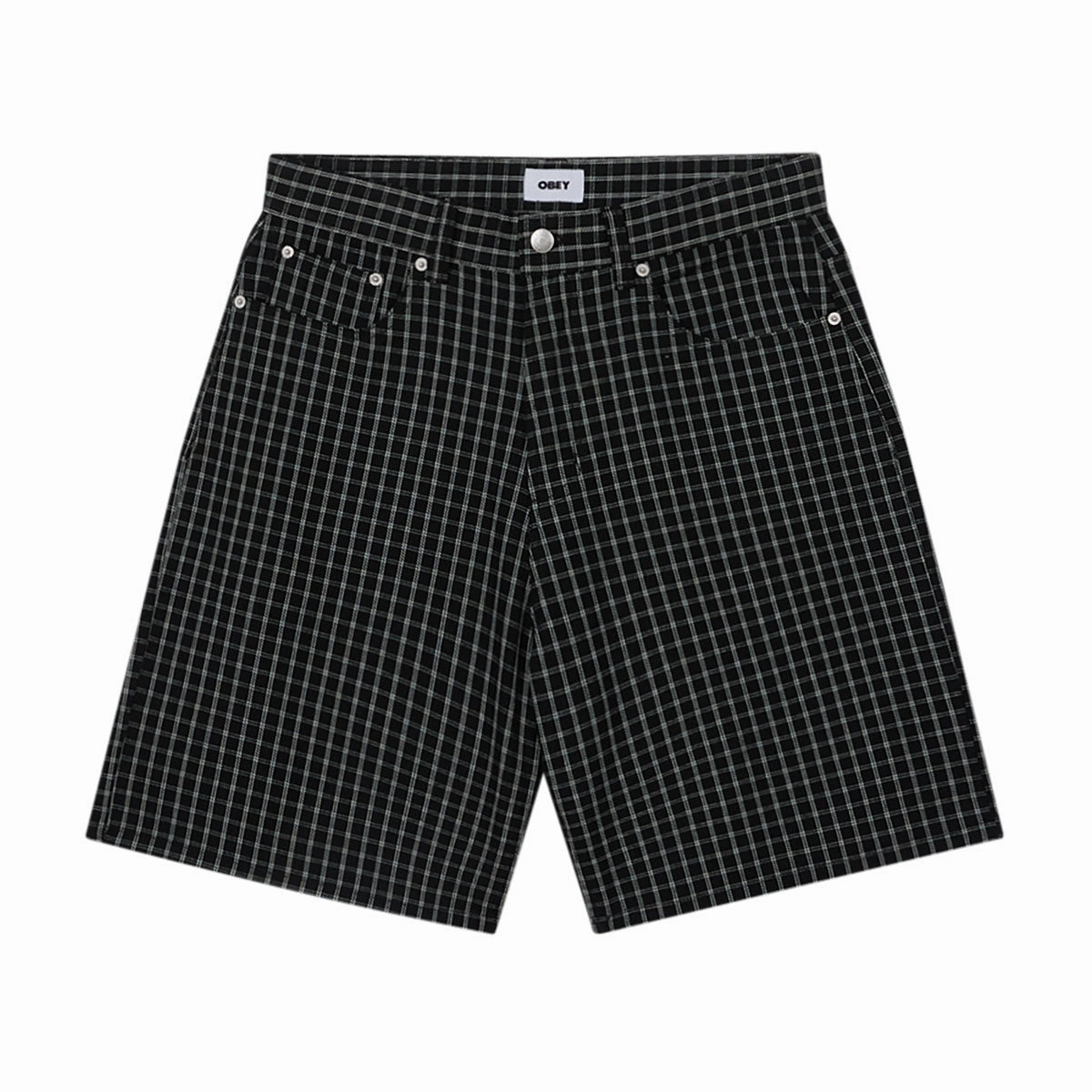 Obey Plaid Baggy Denim Shorts - Black Multi Cleaning Supplies Stationery