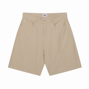 Obey Plaid Baggy Denim Shorts - Pelican Multi Year-Round Basics Travel Accessories