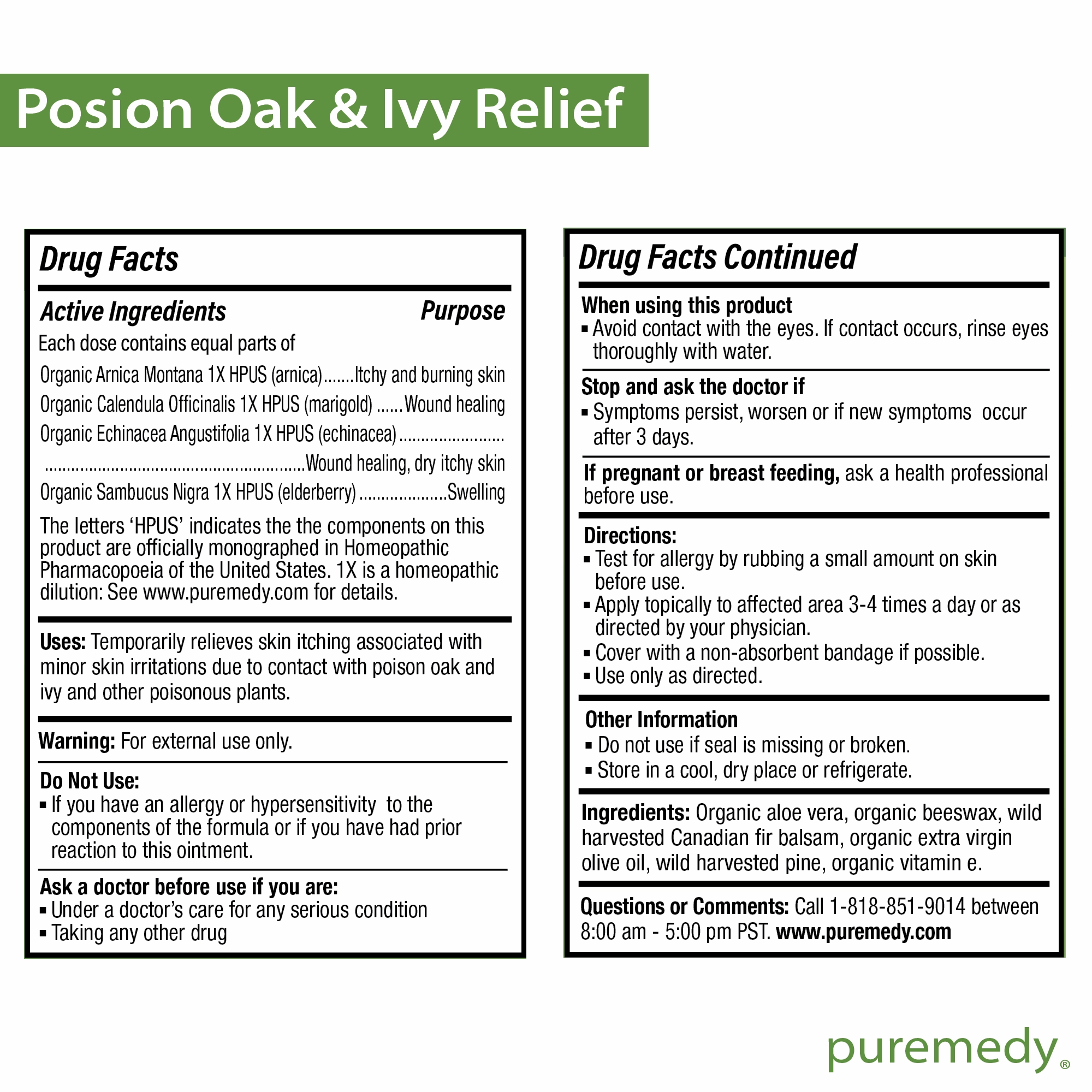 Puremedy Poison Oak & Ivy Relief Balm, 1 Ounce