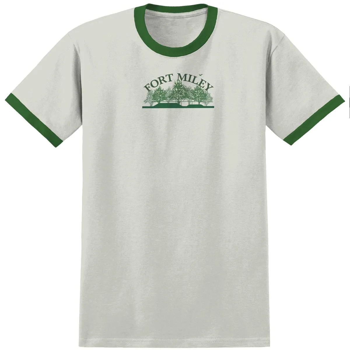 Real Fort Miley Ringer T-Shirt - Natural/Forest Green/Green Stickers Theater