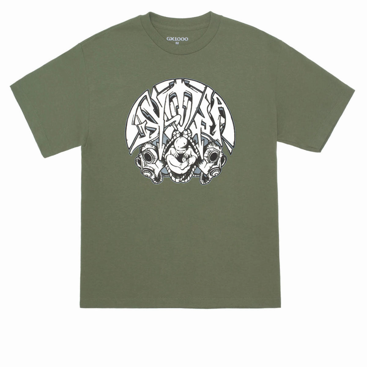 Recycled Fabrics GX1000 Dystopia Gas Mask T-Shirt - Military Green Yu-Gi-Oh!