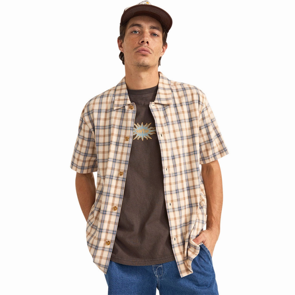 Rhythm Check Shirt - Natural Flowers Bohemian Style