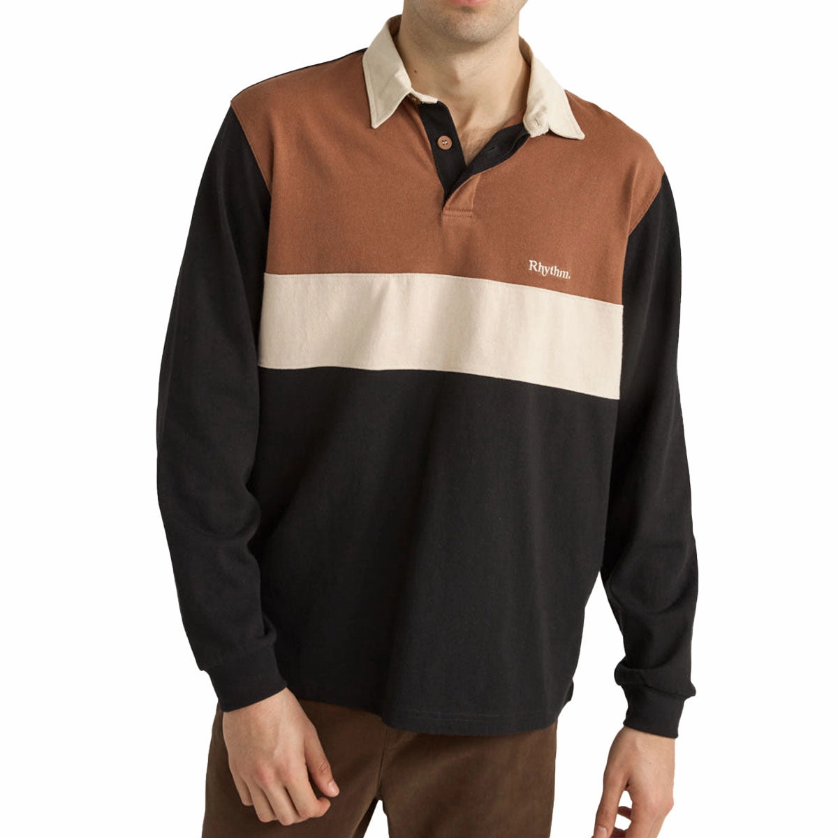 Rhythm Hayes Long Sleeve Rugby Polo Shirt - Black Ink Cartridges Coins