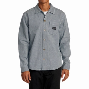 RVCA Chainmail Hickory Overshirt Jacket - Blue Hickory CDs Sustainable Fashion