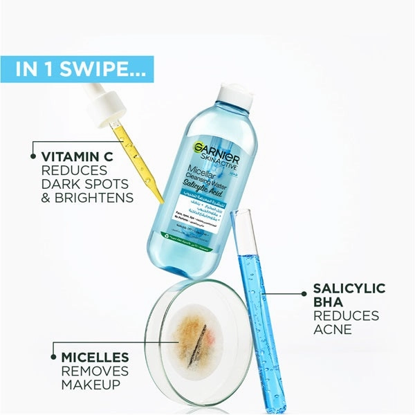 Salicylic Acid Micellar Water Facial Anti-Acne Cleanser and Makeup Remover, for Oily and Acne-Prone