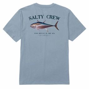 Salty Crew Big Blue T-Shirt - Blue Fog Leather Goods Embroidered Details