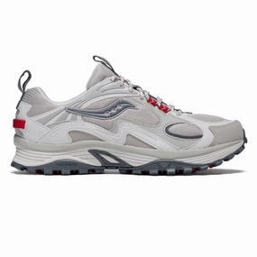 Saucony Grid Aura X Shoes - Dove/Red Vegetarian Industrial Clothing