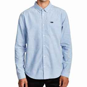 Seasonal Trends RVCA Thatll Do Stretch Long Sleeve Woven Shirt - Oxford Blue Stamps