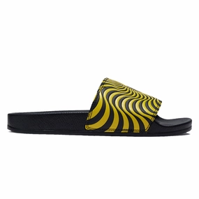 Spitfire Bighead Swirl Slide Sandals - Black/Yellow Industrial Clothing Decor