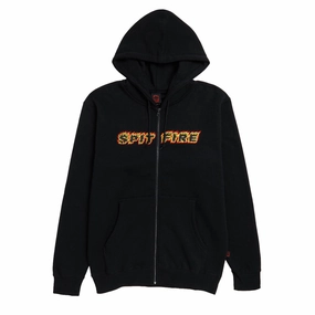 Spitfire Flames Script Zip Up Hoodie - Black Gaming Accessories Concerts