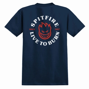 Spitfire Live To Burn Classic T-Shirt - Navy/Red/White Prints Pokmon Vegetarian