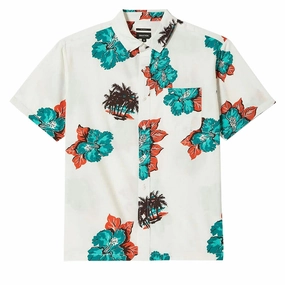 Stationery Brixton Cru Print Shirt - Off White/Aquatic Green Floral Ethical Fashion