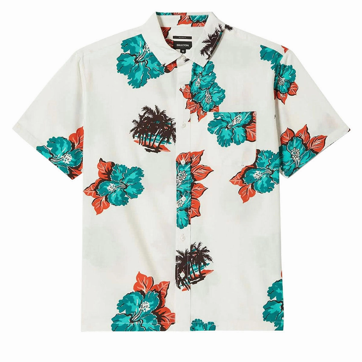 Stationery Brixton Cru Print Shirt - Off White/Aquatic Green Floral Ethical Fashion