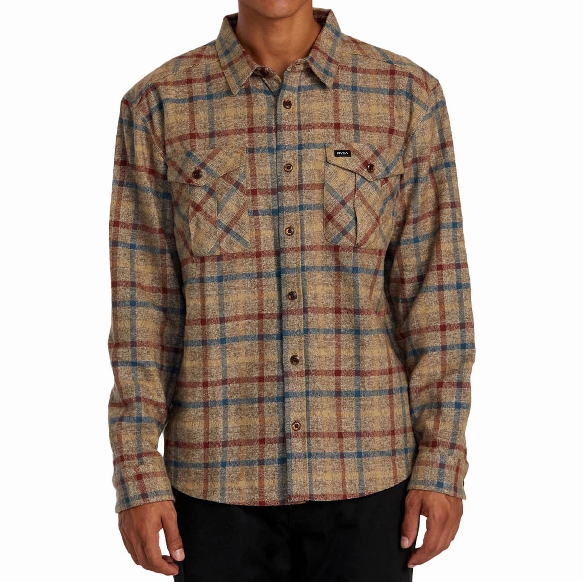 T-Shirts RVCA Hughes Flannel Long Sleeve Shirt - Bombay Brown Theater