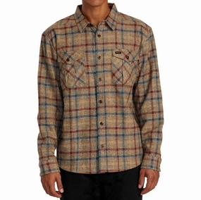 T-Shirts RVCA Hughes Flannel Long Sleeve Shirt - Bombay Brown Theater