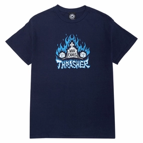 Thrasher Who Cares By Neckface T-Shirt - Navy Graphic Design Tickets