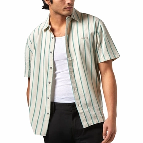 Tools Brixton Cru Stripe Shirt - Beige/Pine Needle/Aquatic Green Movies
