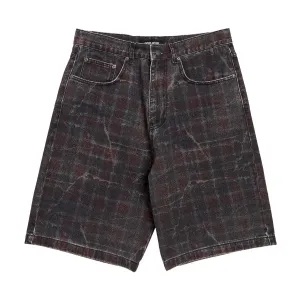 Tops Fucking Awesome Miller Plaid Denim Shorts - Red Plaid Beachwear