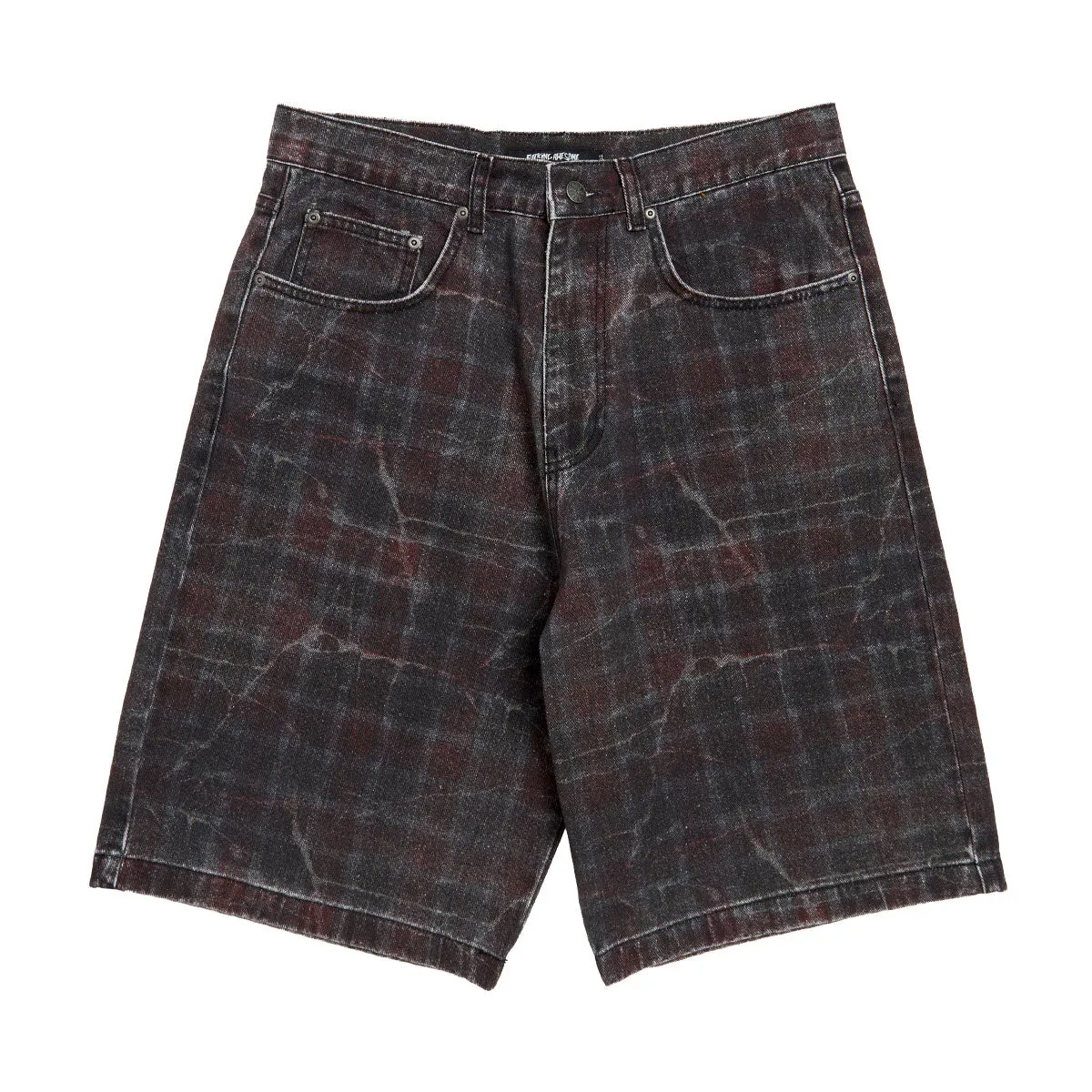 Tops Fucking Awesome Miller Plaid Denim Shorts - Red Plaid Beachwear