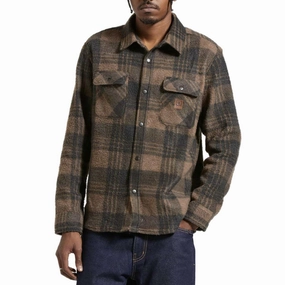 Upcycled Fashion Brixton Bowery Long Sleeve Arctic Stretch Fleece Shirt - Burro Brown/Black Plaid Toys
