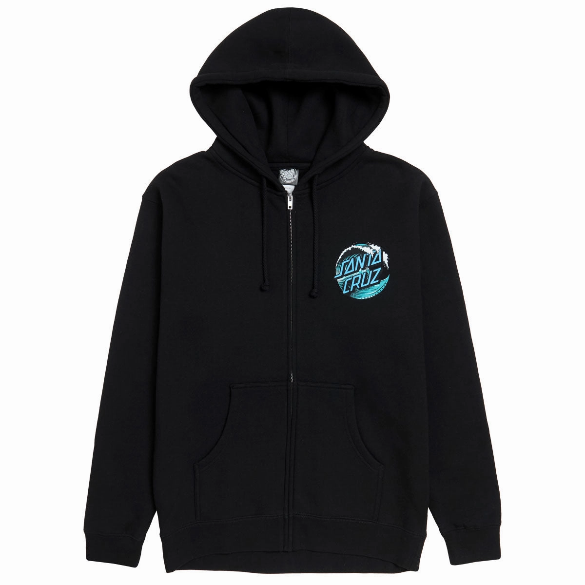 Vintage-Inspired Santa Cruz Wave Dot Zip Hoodie - Black/Teal Decorations