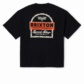 Vinyl Records Brixton Drayton Heavyweight Relaxed T-Shirt - Black Classic Wash Flags