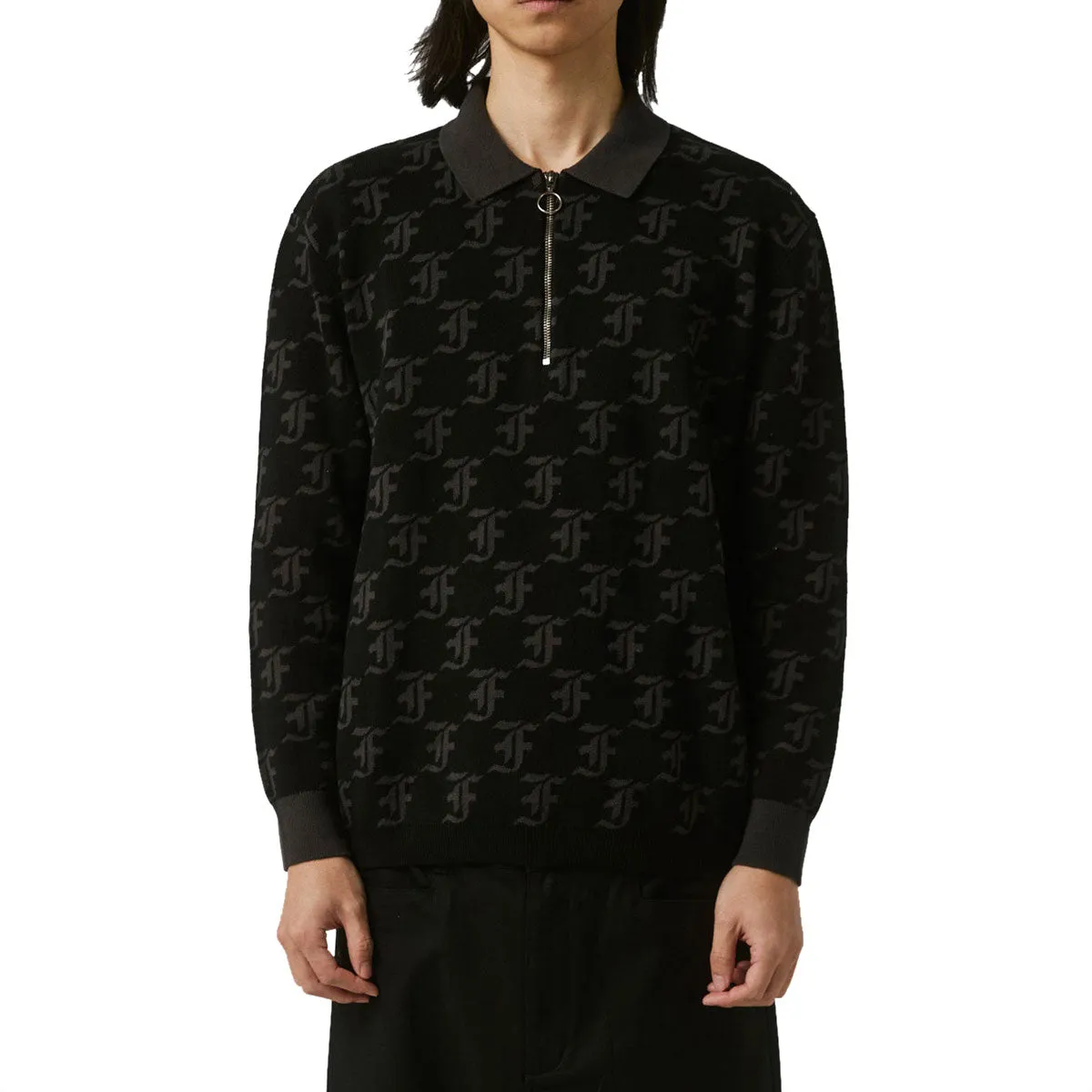 Yoga Wear Former Synoptic Long Sleeve Polo Shirt - Black Festivals